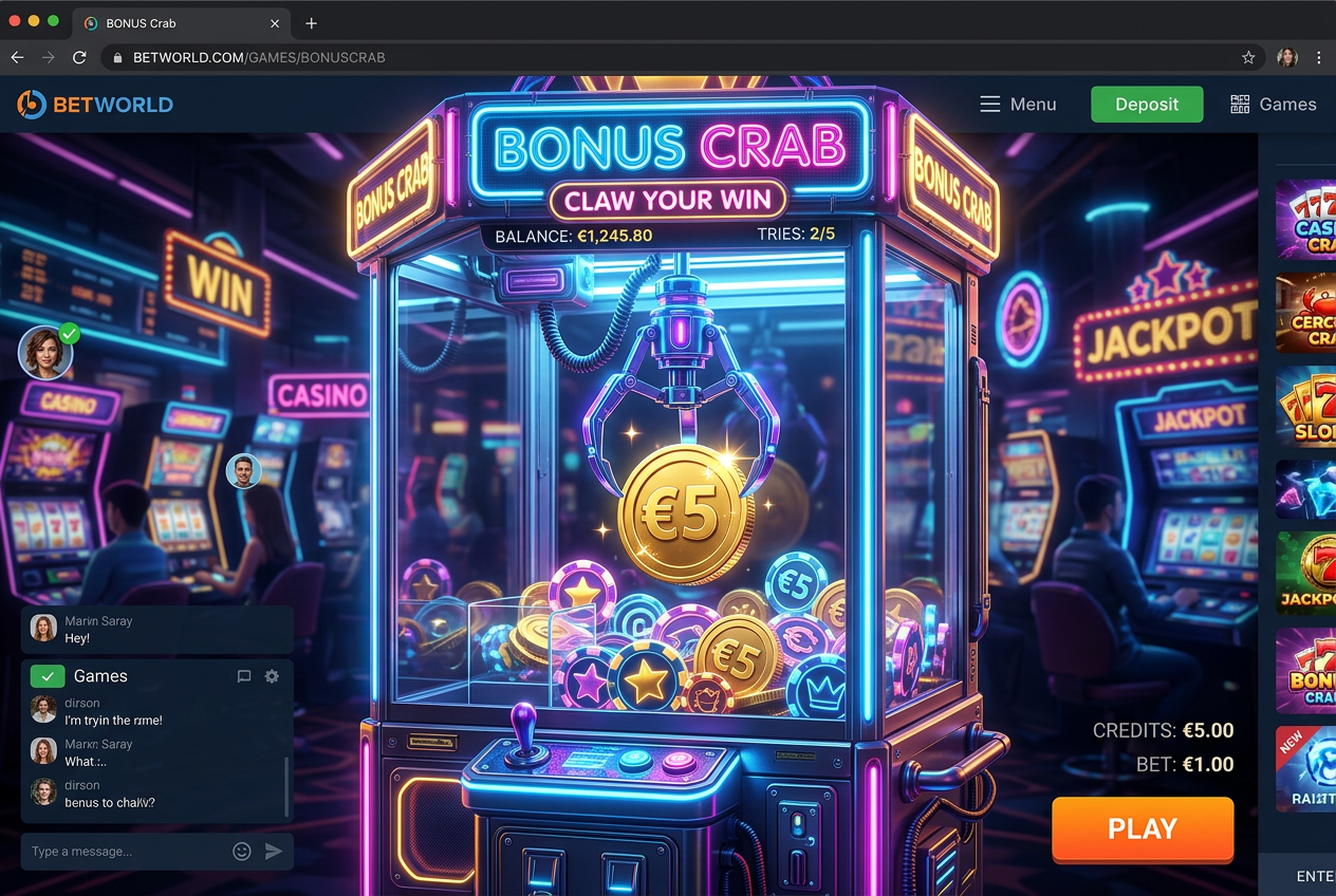 Rozhraní online casina Casea s funkcí Bonus Crab pro vklady od 5 euro