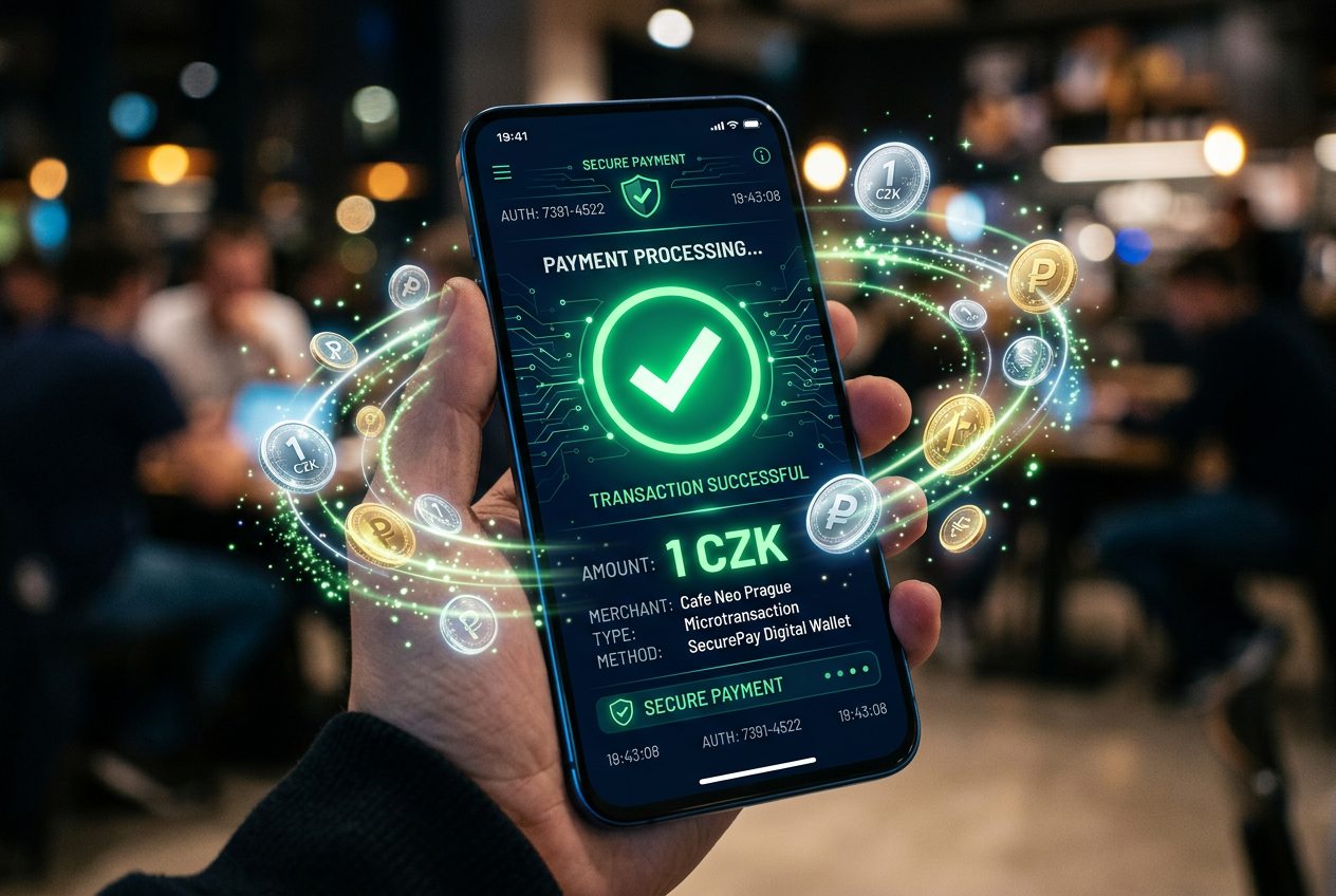 Moderní digitální platební brána procesující mikrotransakci v českých korunách