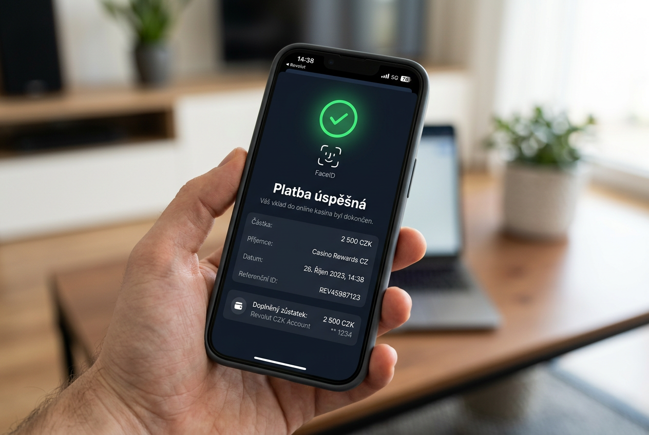 Mobilní aplikace Revolut s potvrzením platby v kasinu pomocí FaceID success icon